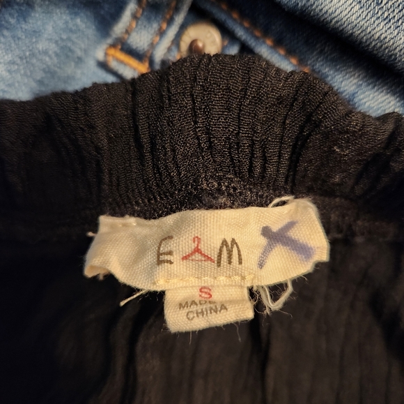 Blouse, E&M size small black with white detail on the cap sleeves. - Picture 2 of 3